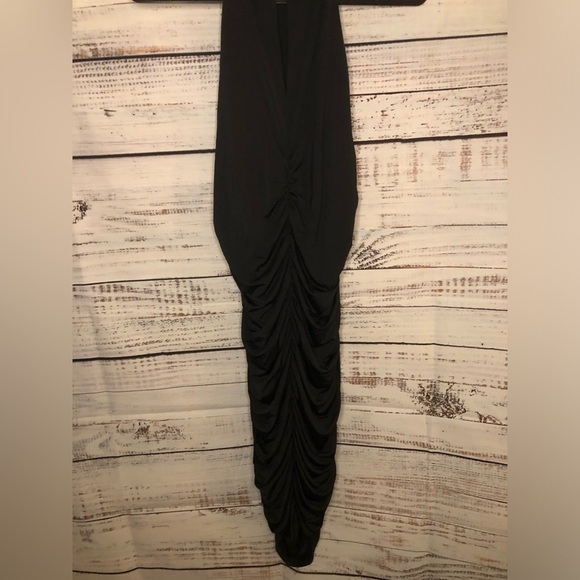 Mock neck Ruched Black Mini Dress - Picture 16 of 16